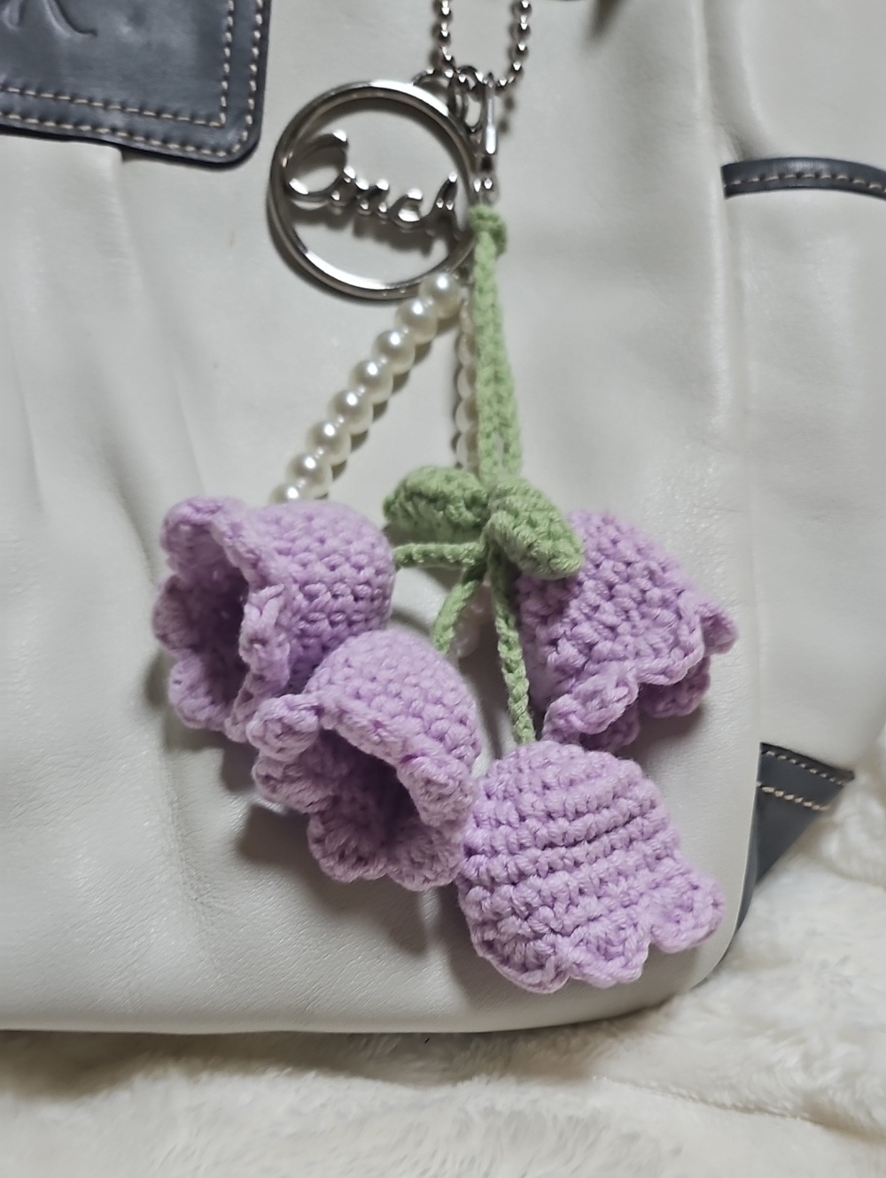 Handmade Lavender Crochet Flower Bag Charm Keychain